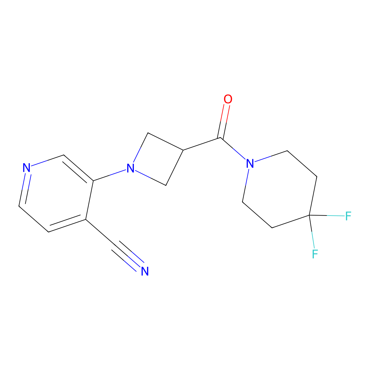 3-[3-(4,4-Difluoropiperidine-1-carbonyl)azetidin-1-yl]pyridine-4-carbonitrile molecular structure, CAS 3054428-26-8