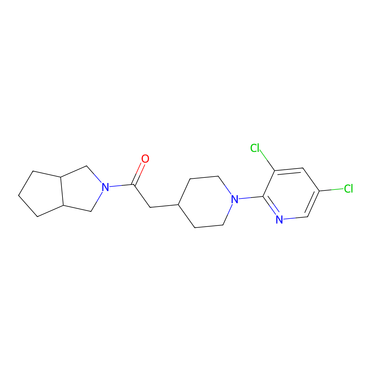 2-[1-(3,5-Dichloropyridin-2-yl)piperidin-4-yl]-1-{octahydrocyclopenta[c]pyrrol-2-yl}ethan-1-one molecular structure, CAS 3054428-28-0