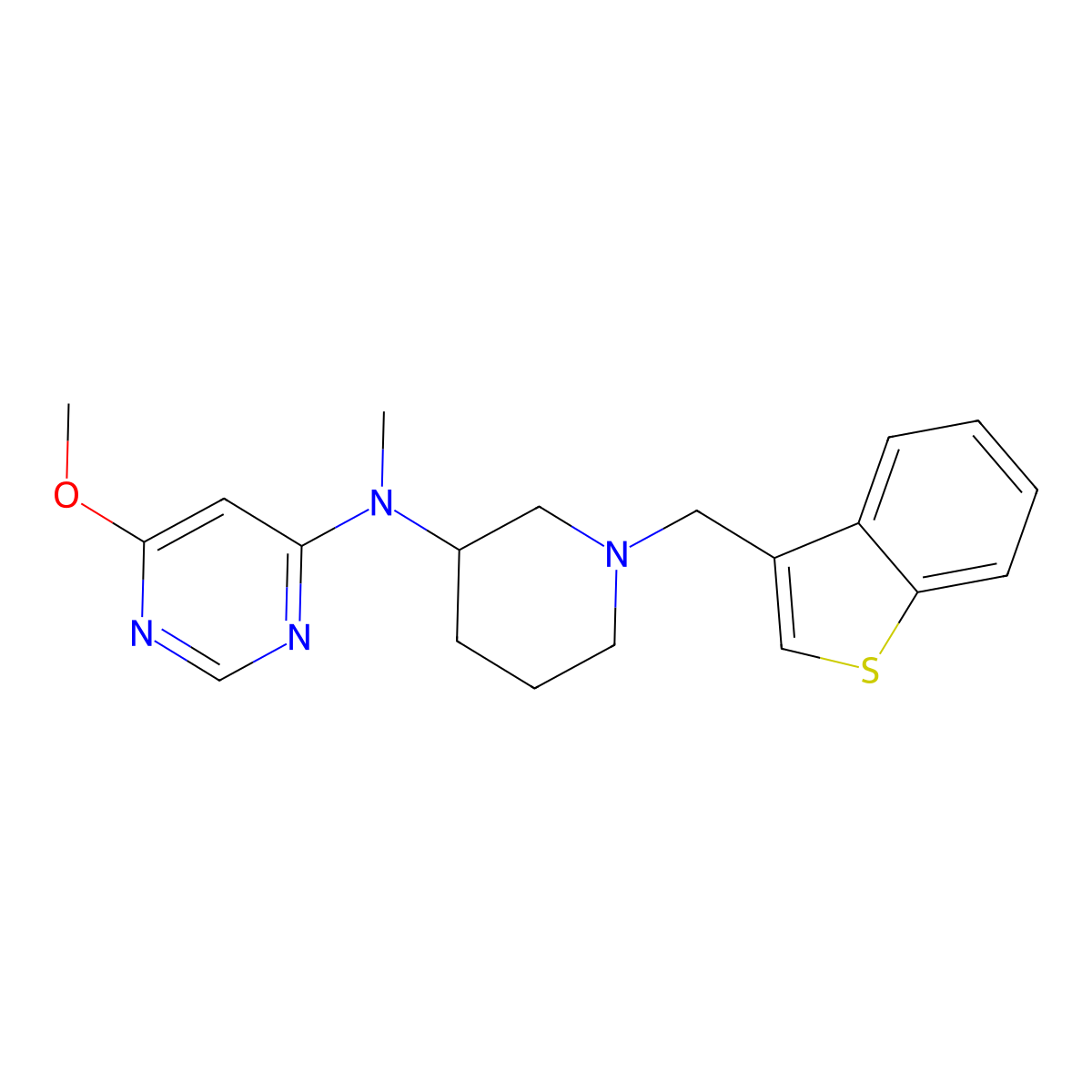 N-{1-[(1-benzothiophen-3-yl)methyl]piperidin-3-yl}-6-methoxy-N-methylpyrimidin-4-amine molecular structure, CAS 3054428-32-6