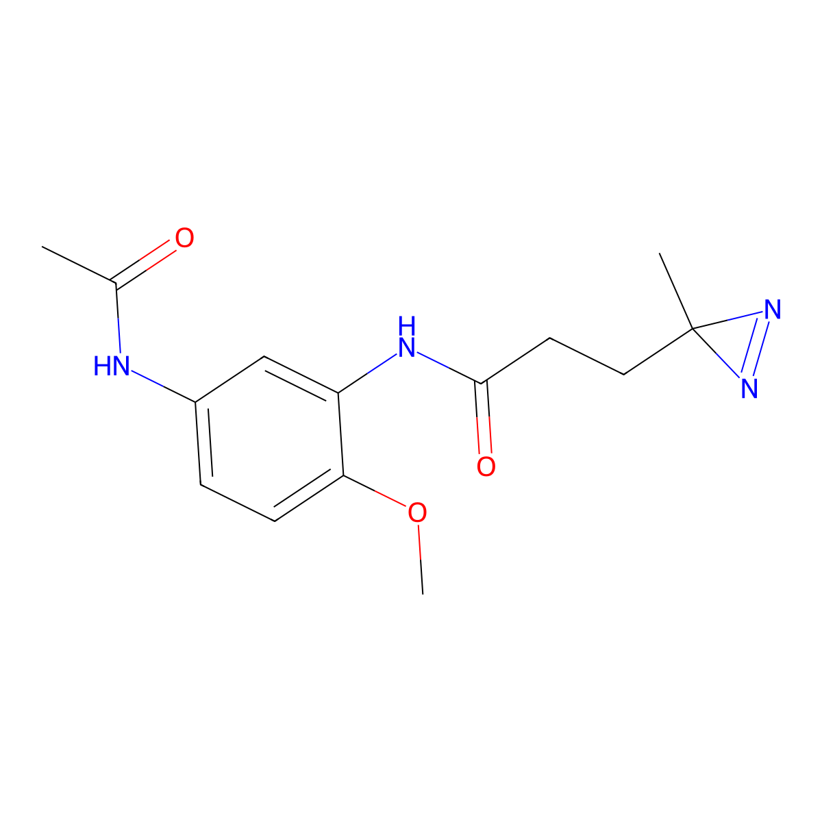 N-(5-acetamido-2-methoxyphenyl)-3-(3-methyl-3H-diazirin-3-yl)propanamide molecular structure, CAS 3054428-34-8