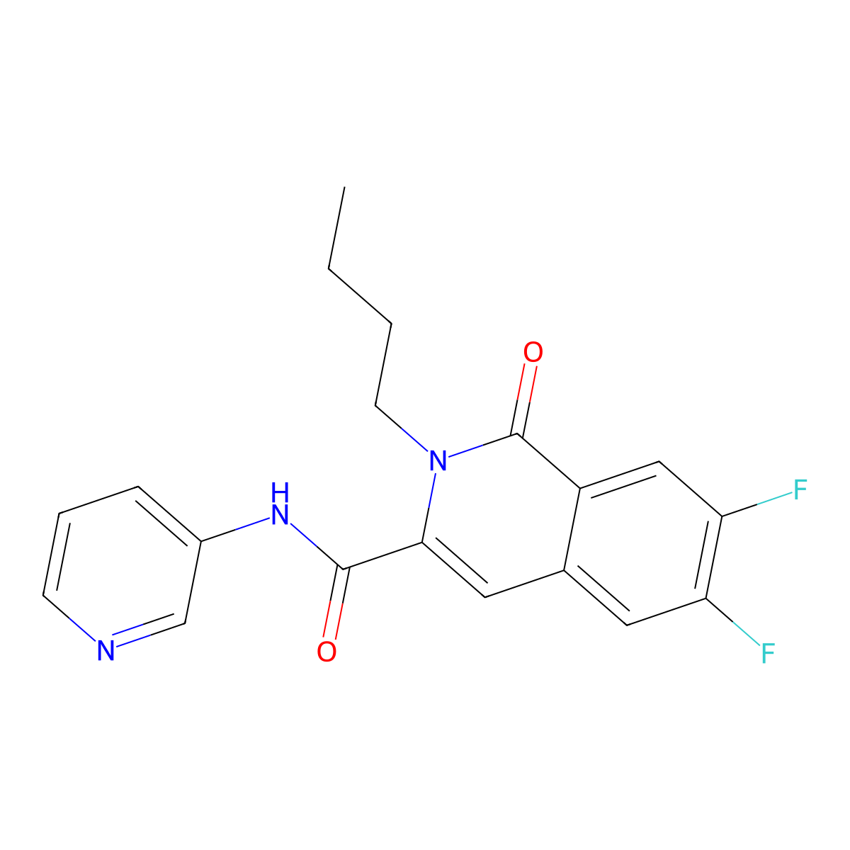2-butyl-6,7-difluoro-1-oxo-N-(pyridin-3-yl)-1,2-dihydroisoquinoline-3-carboxamide molecular structure, CAS 3054428-38-2