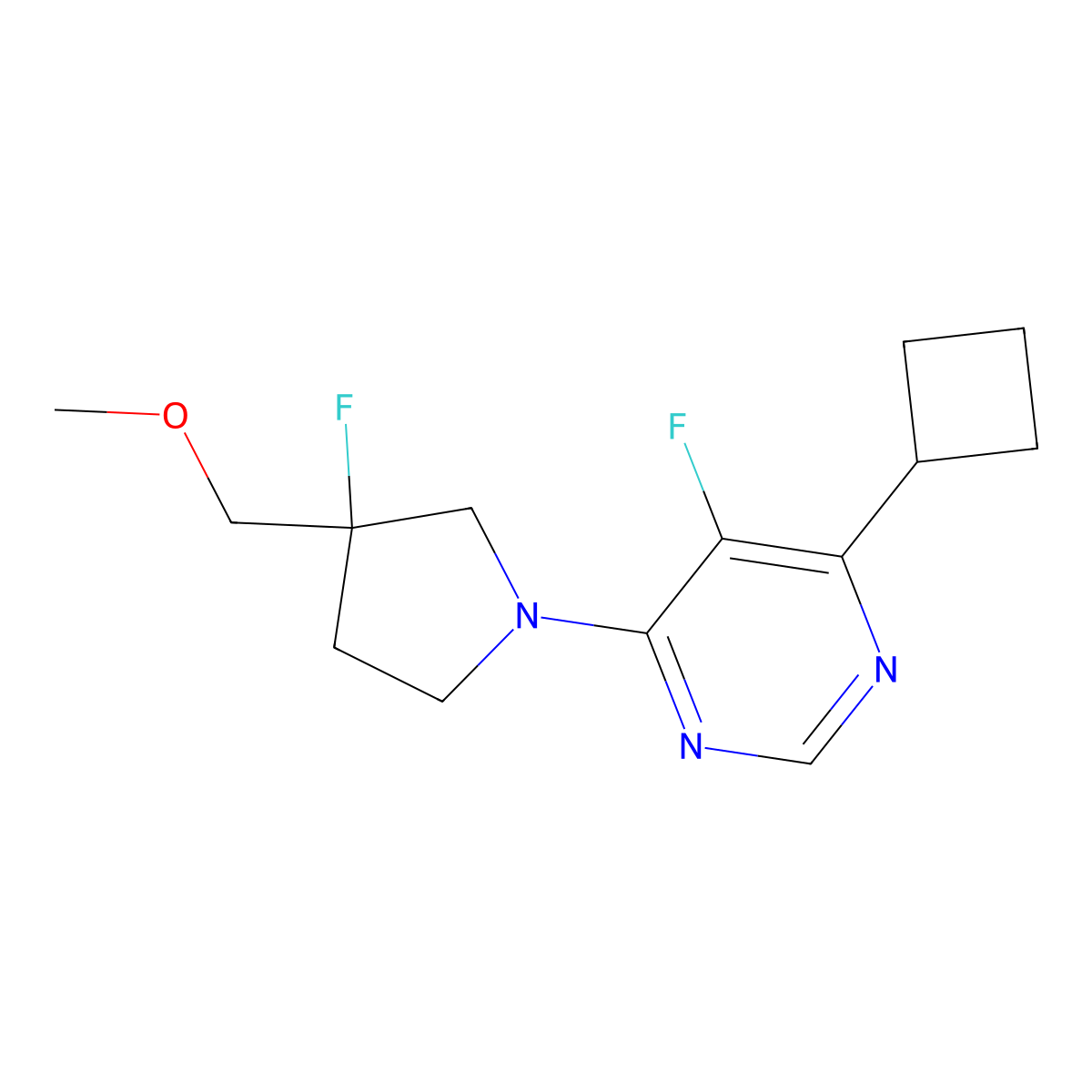4-Cyclobutyl-5-fluoro-6-[3-fluoro-3-(methoxymethyl)pyrrolidin-1-yl]pyrimidine molecular structure, CAS 3054428-41-7