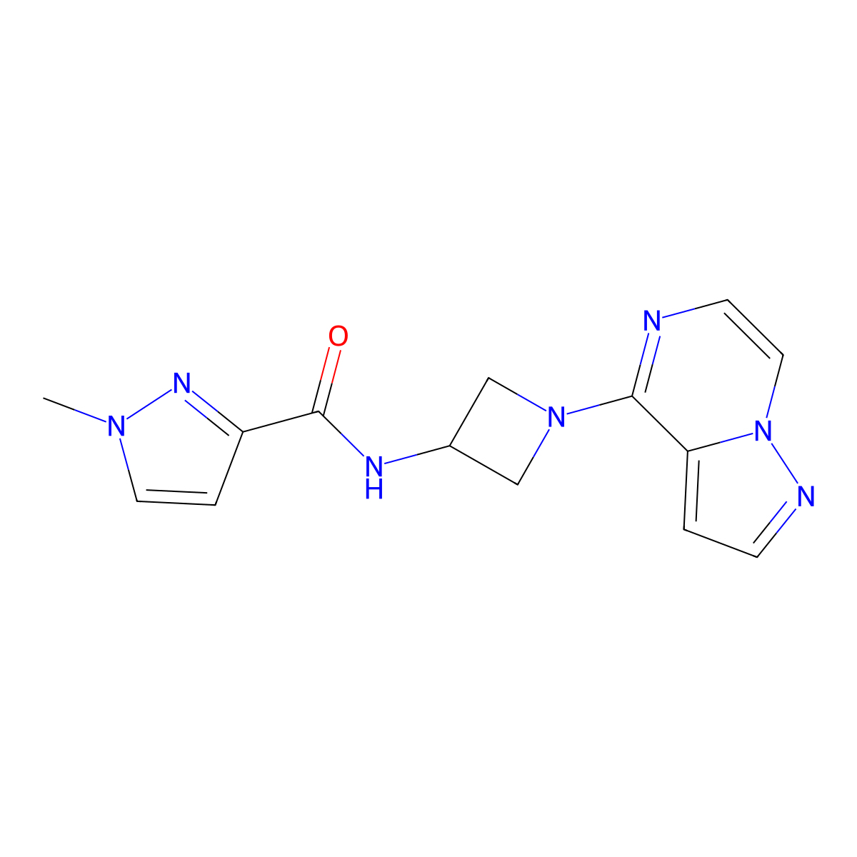 1-methyl-N-(1-{pyrazolo[1,5-a]pyrazin-4-yl}azetidin-3-yl)-1H-pyrazole-3-carboxamide molecular structure, CAS 3054428-47-3
