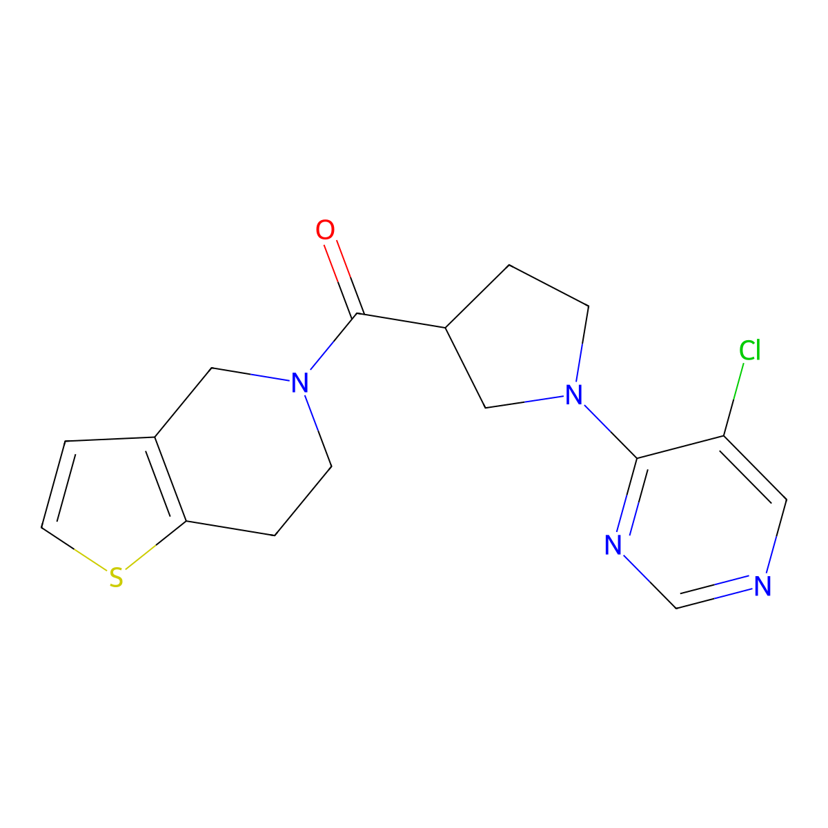 5-chloro-4-(3-{4H,5H,6H,7H-thieno[3,2-c]pyridine-5-carbonyl}pyrrolidin-1-yl)pyrimidine molecular structure, CAS 3054428-48-4