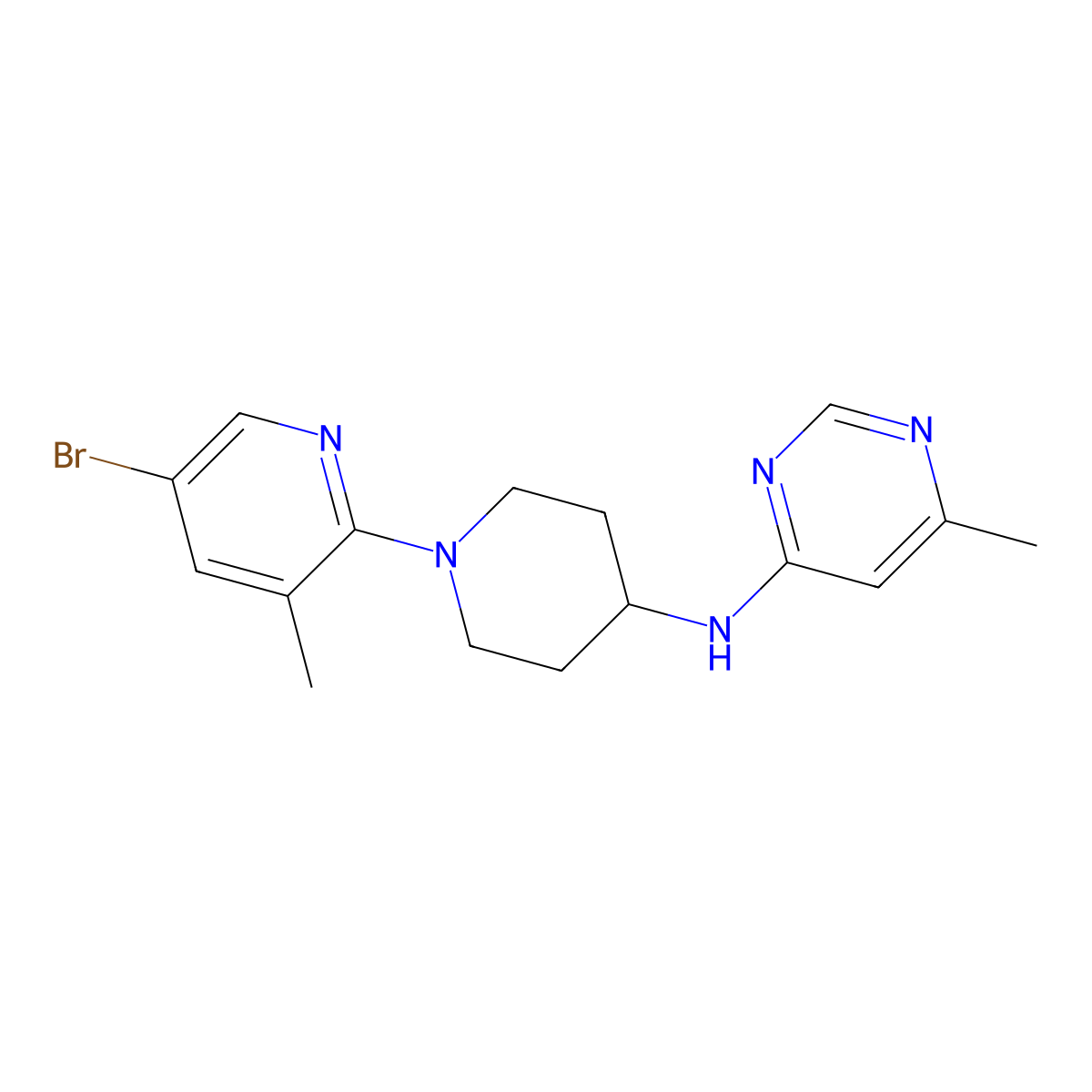 N-[1-(5-bromo-3-methylpyridin-2-yl)piperidin-4-yl]-6-methylpyrimidin-4-amine molecular structure, CAS 3054428-54-2