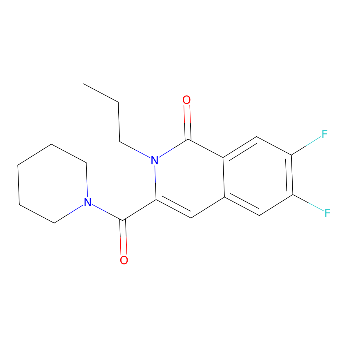 6,7-Difluoro-3-(piperidine-1-carbonyl)-2-propyl-1,2-dihydroisoquinolin-1-one molecular structure, CAS 3054428-55-3