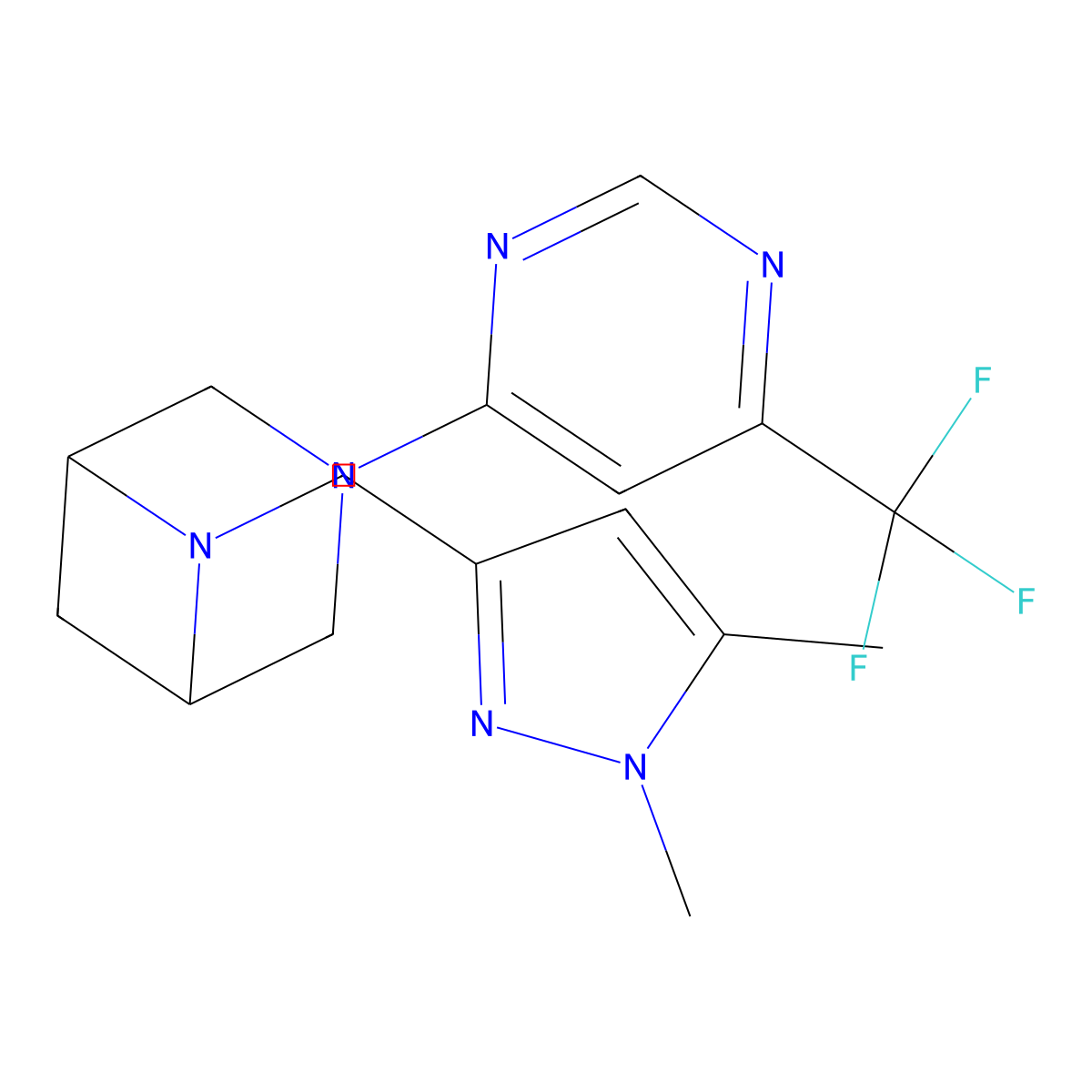6-[(1,5-dimethyl-1H-pyrazol-3-yl)methyl]-3-[6-(trifluoromethyl)pyrimidin-4-yl]-3,6-diazabicyclo[3.1.1]heptane molecular structure, CAS 3054428-57-5