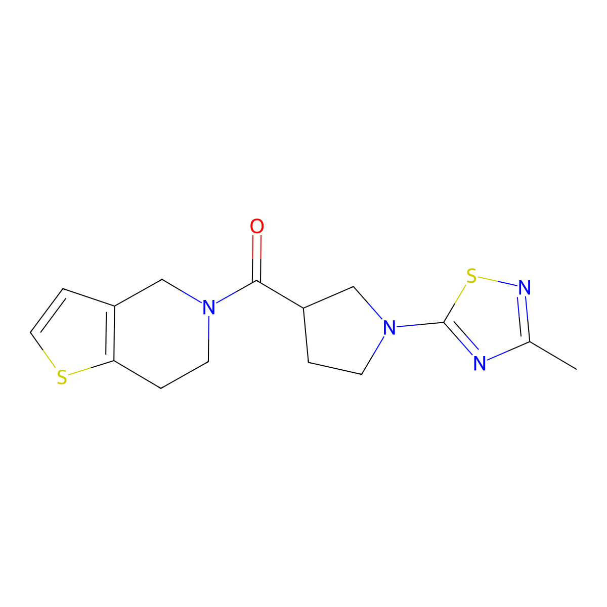 3-methyl-5-(3-{4H,5H,6H,7H-thieno[3,2-c]pyridine-5-carbonyl}pyrrolidin-1-yl)-1,2,4-thiadiazole molecular structure, CAS 3054428-62-2