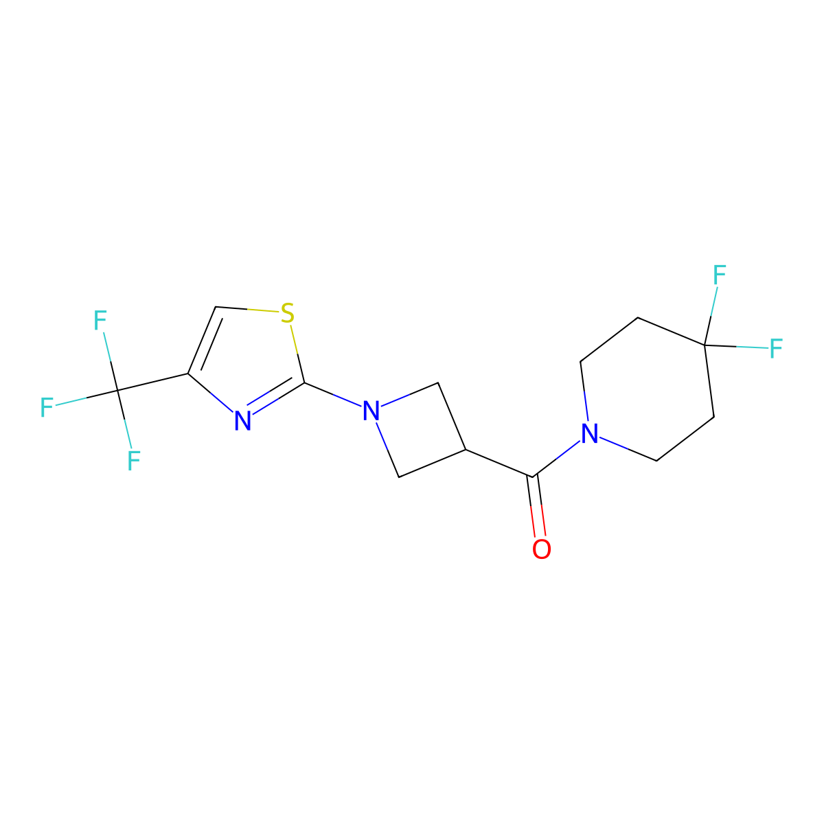 4,4-Difluoro-1-{1-[4-(trifluoromethyl)-1,3-thiazol-2-yl]azetidine-3-carbonyl}piperidine molecular structure, CAS 3054428-67-7