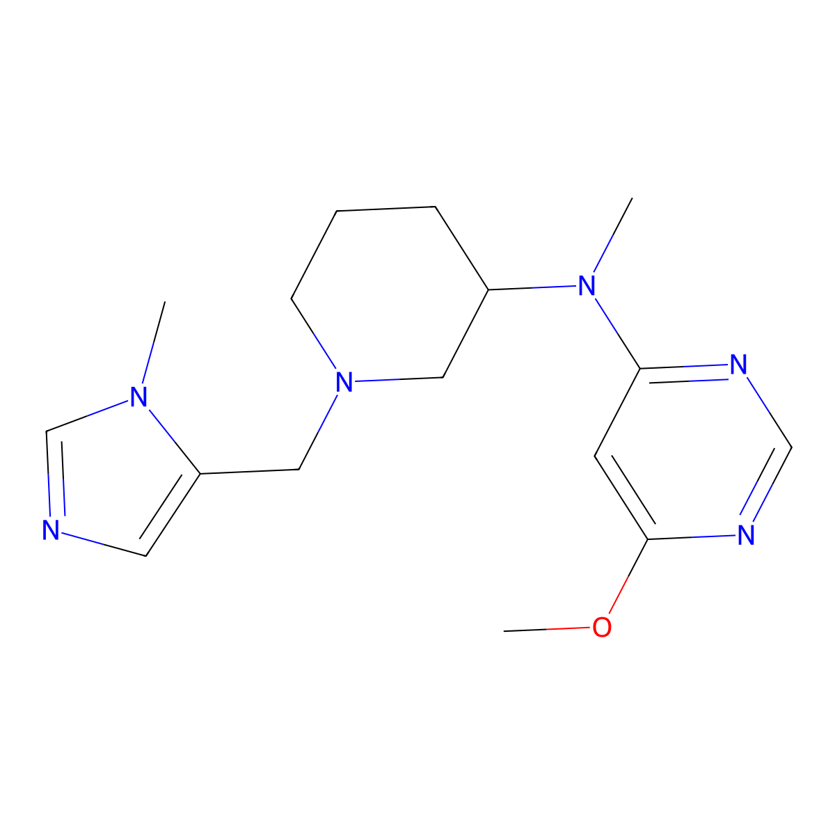 6-methoxy-N-methyl-N-{1-[(1-methyl-1H-imidazol-5-yl)methyl]piperidin-3-yl}pyrimidin-4-amine molecular structure, CAS 3054428-68-8