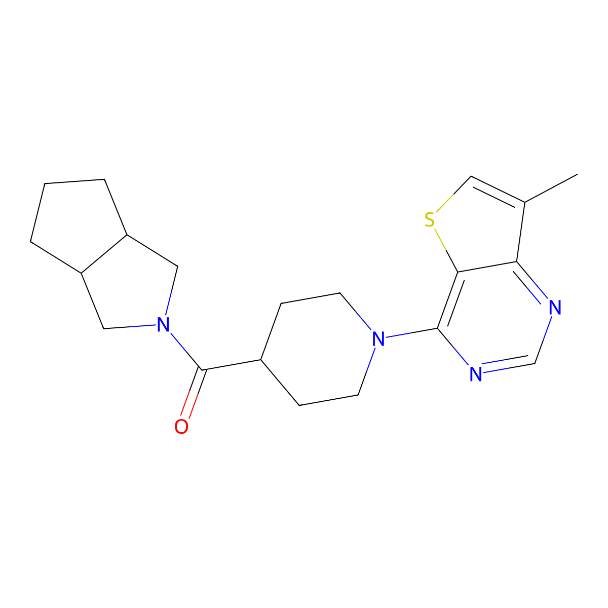 1-{7-Methylthieno[3,2-d]pyrimidin-4-yl}-4-{octahydrocyclopenta[c]pyrrole-2-carbonyl}piperidine molecular structure, CAS 3054428-69-9