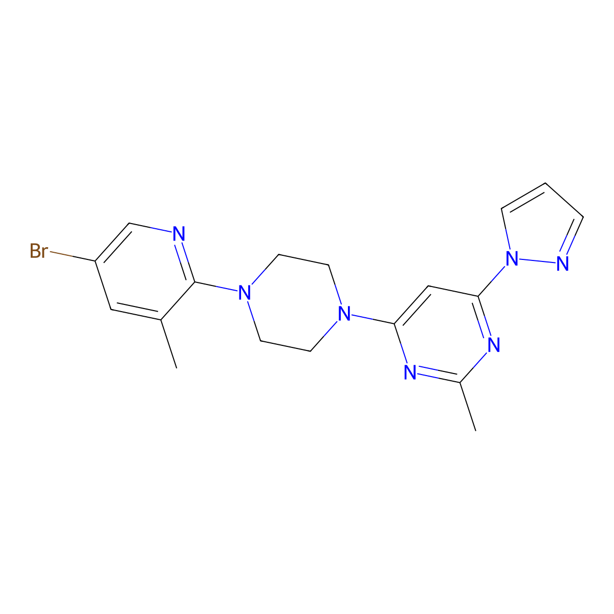 4-[4-(5-bromo-3-methylpyridin-2-yl)piperazin-1-yl]-2-methyl-6-(1H-pyrazol-1-yl)pyrimidine molecular structure, CAS 3054428-71-3