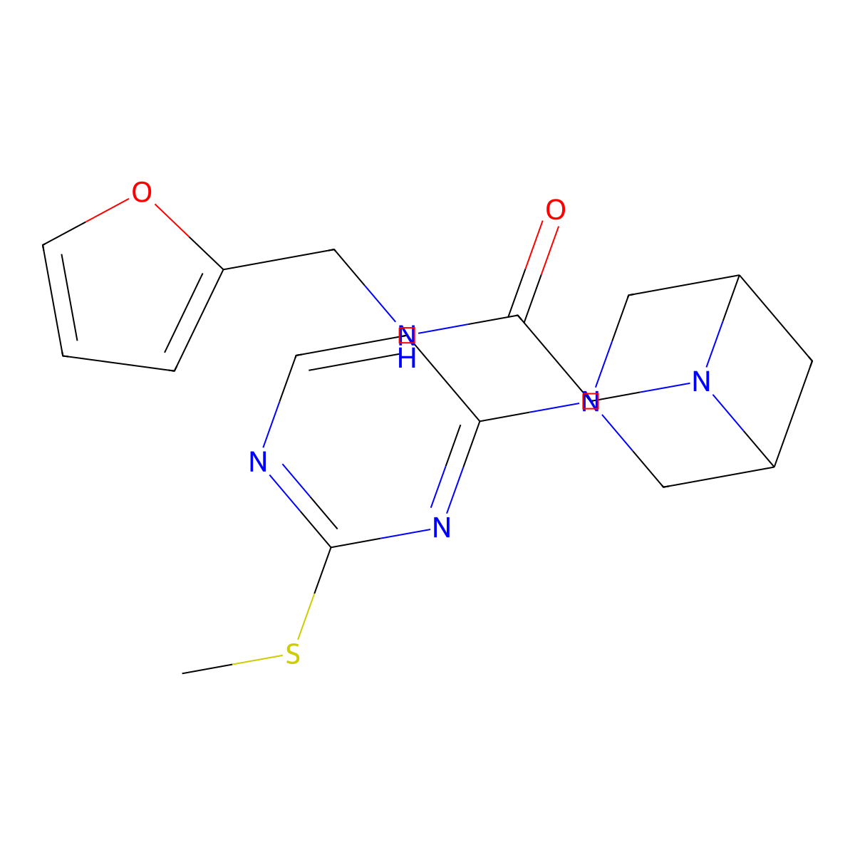 N-[(furan-2-yl)methyl]-2-{3-[2-(methylsulfanyl)pyrimidin-4-yl]-3,6-diazabicyclo[3.1.1]heptan-6-yl}acetamide molecular structure, CAS 3054428-73-5