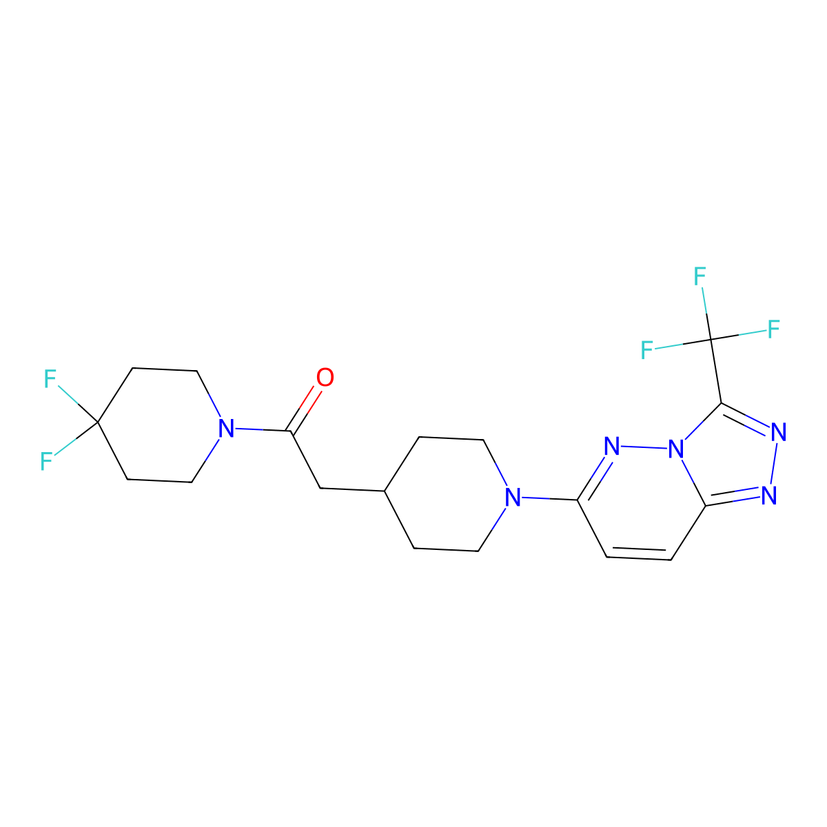 1-(4,4-Difluoropiperidin-1-yl)-2-{1-[3-(trifluoromethyl)-[1,2,4]triazolo[4,3-b]pyridazin-6-yl]piperidin-4-yl}ethan-1-one molecular structure, CAS 3054428-75-7
