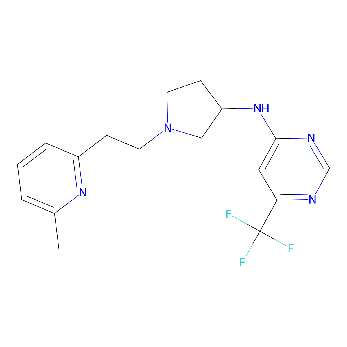 N-{1-[2-(6-methylpyridin-2-yl)ethyl]pyrrolidin-3-yl}-6-(trifluoromethyl)pyrimidin-4-amine molecular structure, CAS 3054428-77-9