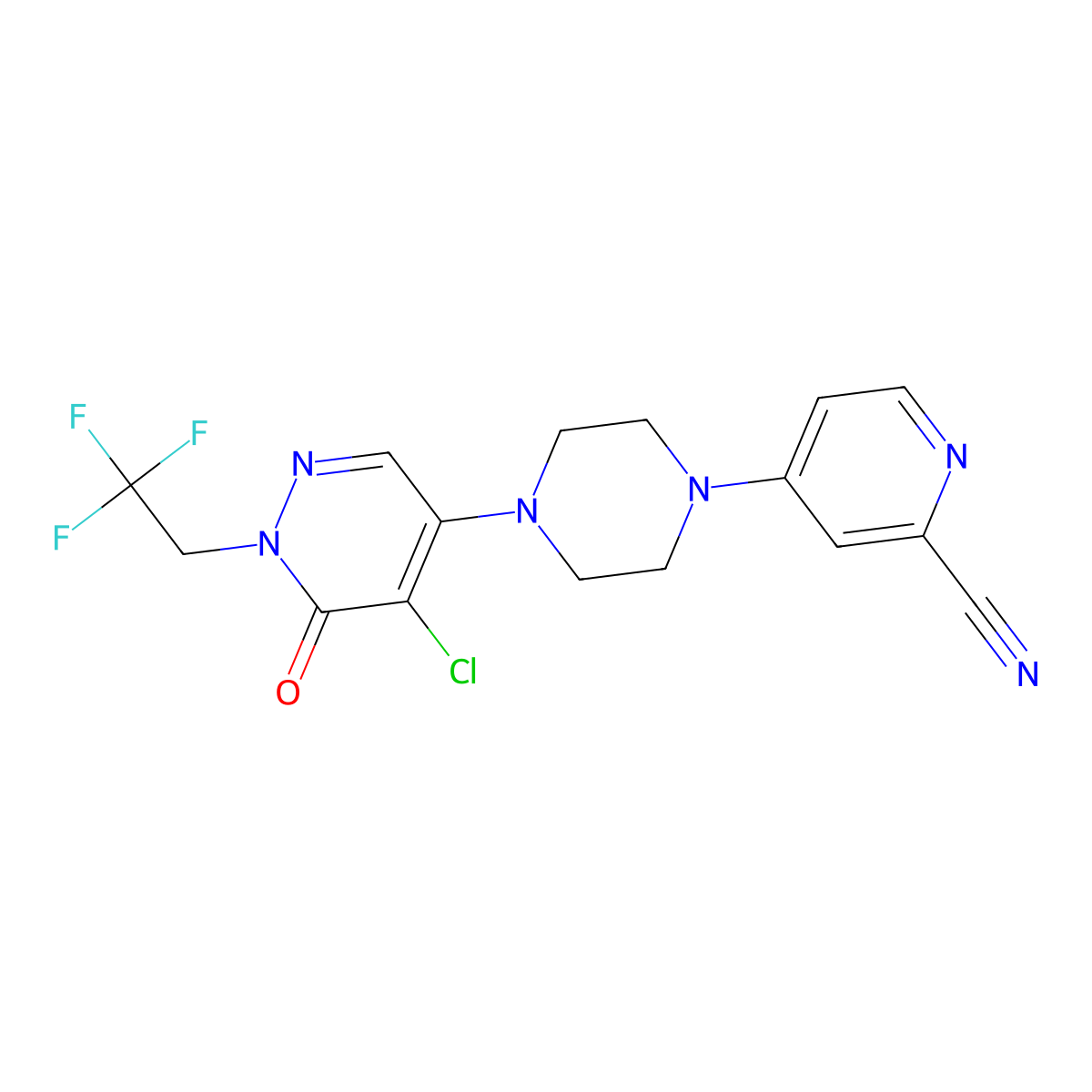 4-[4-[5-Chloro-6-oxo-1-(2,2,2-trifluoroethyl)pyridazin-4-yl]piperazin-1-yl]pyridine-2-carbonitrile molecular structure, CAS 3054428-78-0