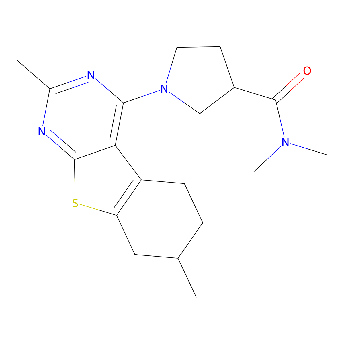 1-{5,11-dimethyl-8-thia-4,6-diazatricyclo[7.4.0.0(2),]trideca-1(9),2,4,6-tetraen-3-yl}-N,N-dimethylpyrrolidine-3-carboxamide molecular structure, CAS 3054428-82-6