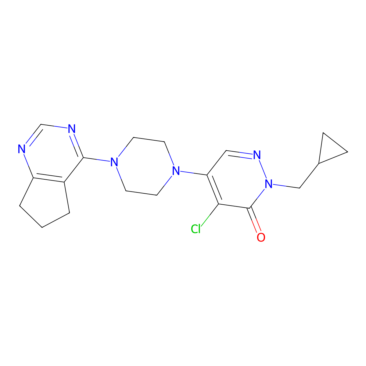 4-chloro-5-(4-{5H,6H,7H-cyclopenta[d]pyrimidin-4-yl}piperazin-1-yl)-2-(cyclopropylmethyl)-2,3-dihydropyridazin-3-one molecular structure, CAS 3054428-85-9