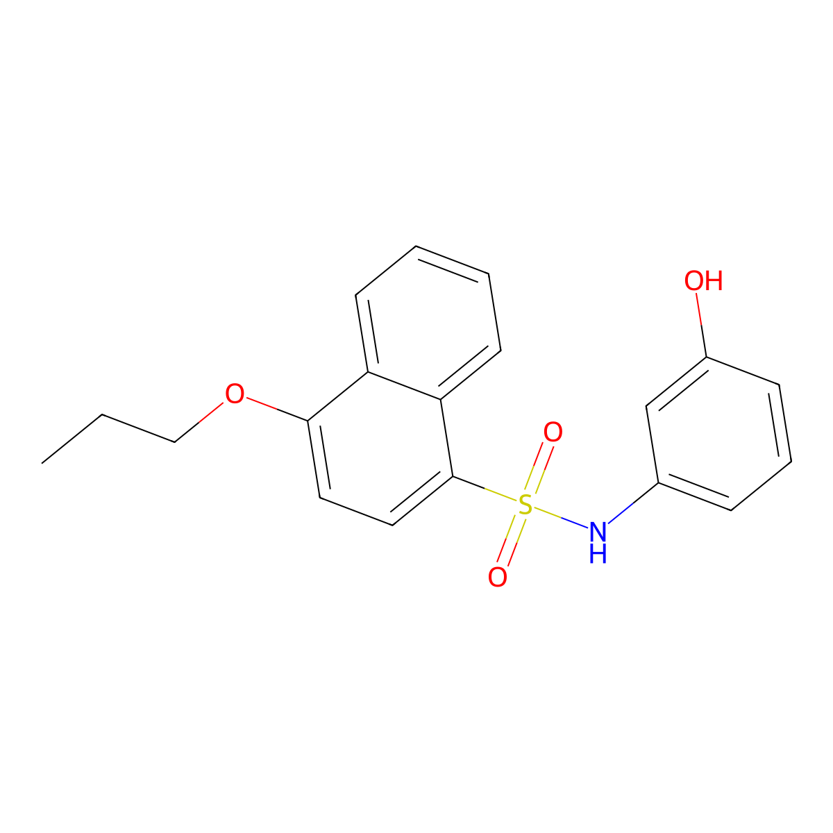 N-(3-hydroxyphenyl)-4-propoxynaphthalene-1-sulfonamide molecular structure, CAS 3054428-86-0