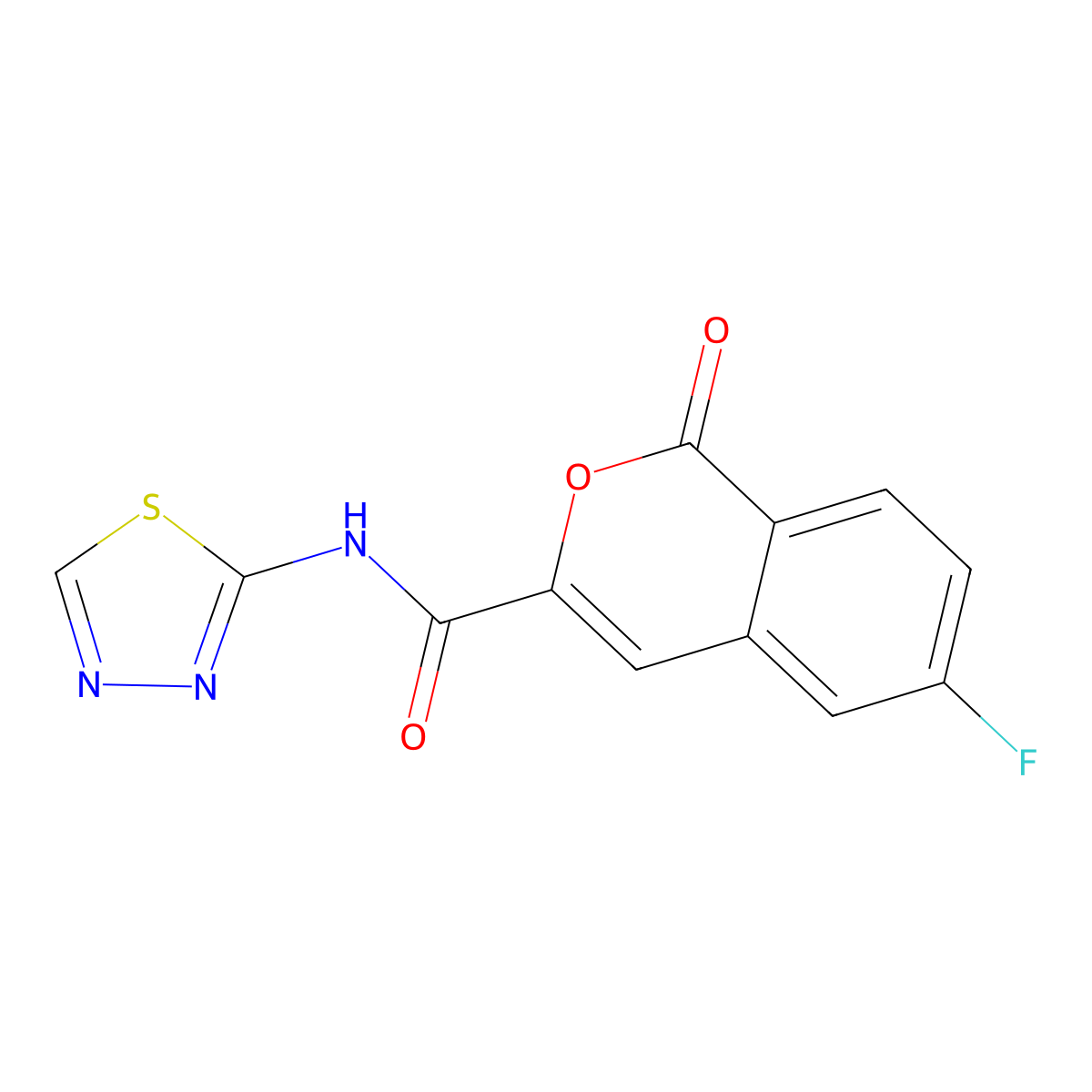 6-fluoro-1-oxo-N-(1,3,4-thiadiazol-2-yl)-1H-isochromene-3-carboxamide molecular structure, CAS 3054428-90-6