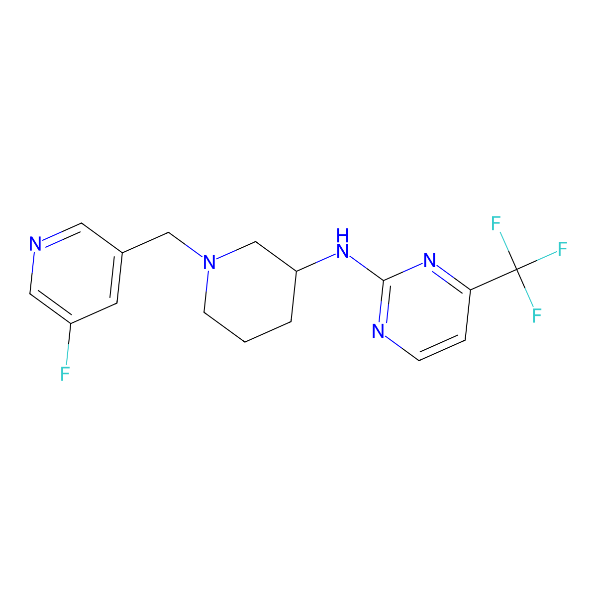 N-{1-[(5-fluoropyridin-3-yl)methyl]piperidin-3-yl}-4-(trifluoromethyl)pyrimidin-2-amine molecular structure, CAS 3054428-91-7