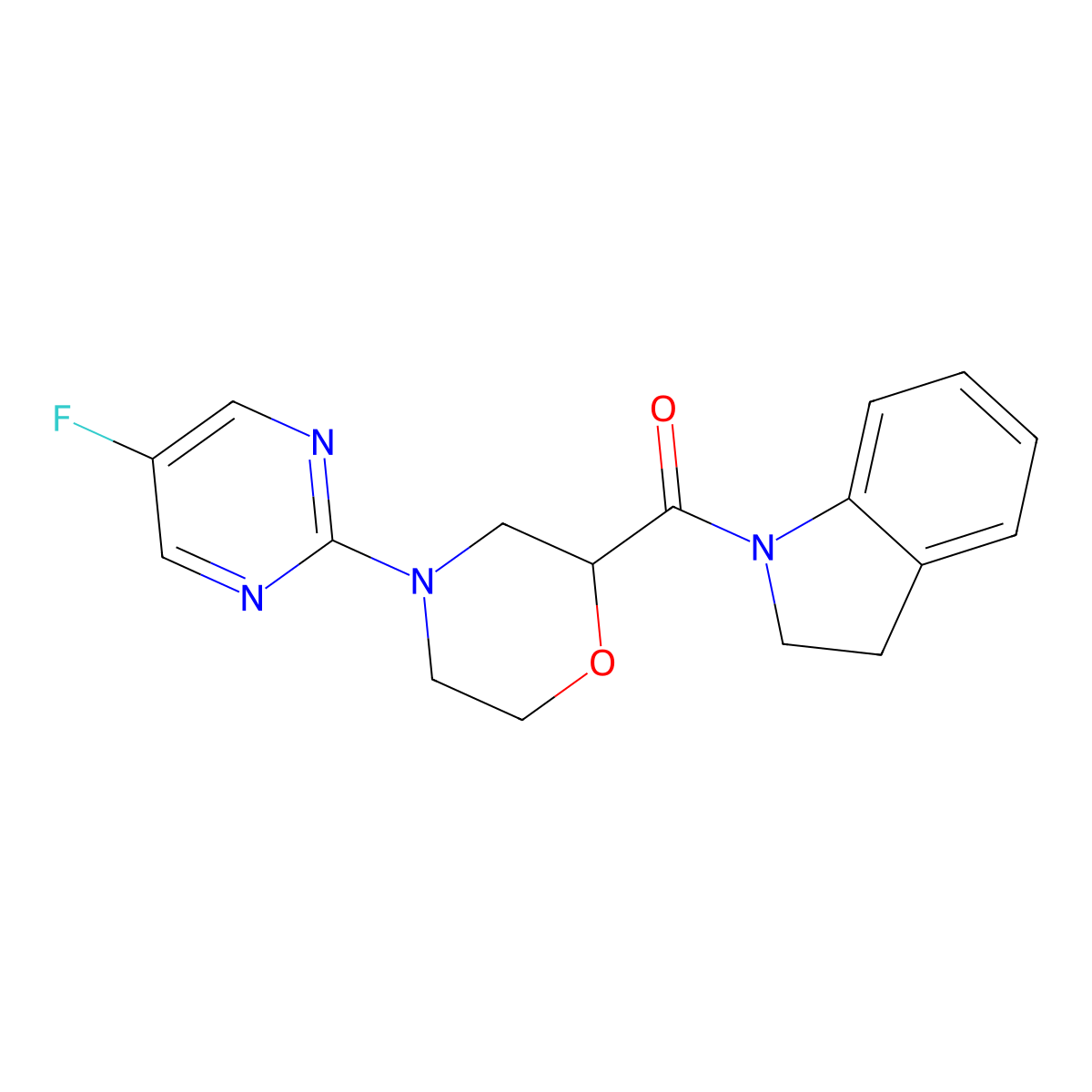 1-[4-(5-fluoropyrimidin-2-yl)morpholine-2-carbonyl]-2,3-dihydro-1H-indole molecular structure, CAS 3054428-93-9