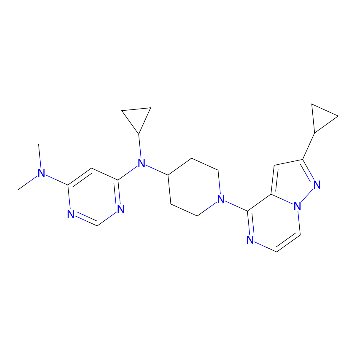 N4-cyclopropyl-N4-(1-{2-cyclopropylpyrazolo[1,5-a]pyrazin-4-yl}piperidin-4-yl)-N6,N6-dimethylpyrimidine-4,6-diamine molecular structure, CAS 3054428-94-0