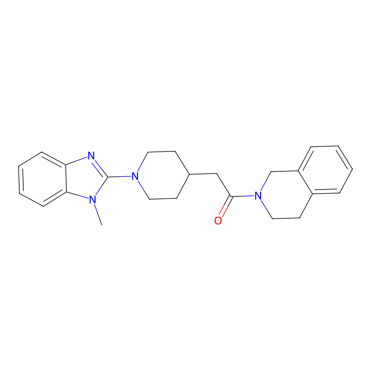 2-[1-(1-methyl-1H-1,3-benzodiazol-2-yl)piperidin-4-yl]-1-(1,2,3,4-tetrahydroisoquinolin-2-yl)ethan-1-one molecular structure, CAS 3054429-01-2