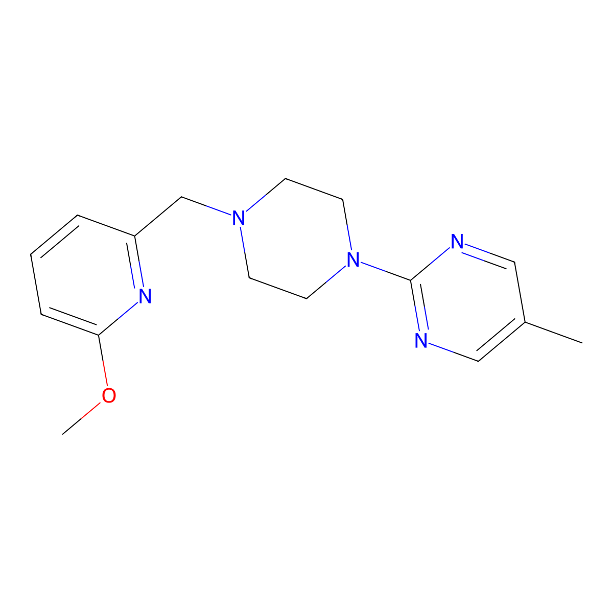 2-{4-[(6-Methoxypyridin-2-yl)methyl]piperazin-1-yl}-5-methylpyrimidine molecular structure, CAS 3054429-06-7