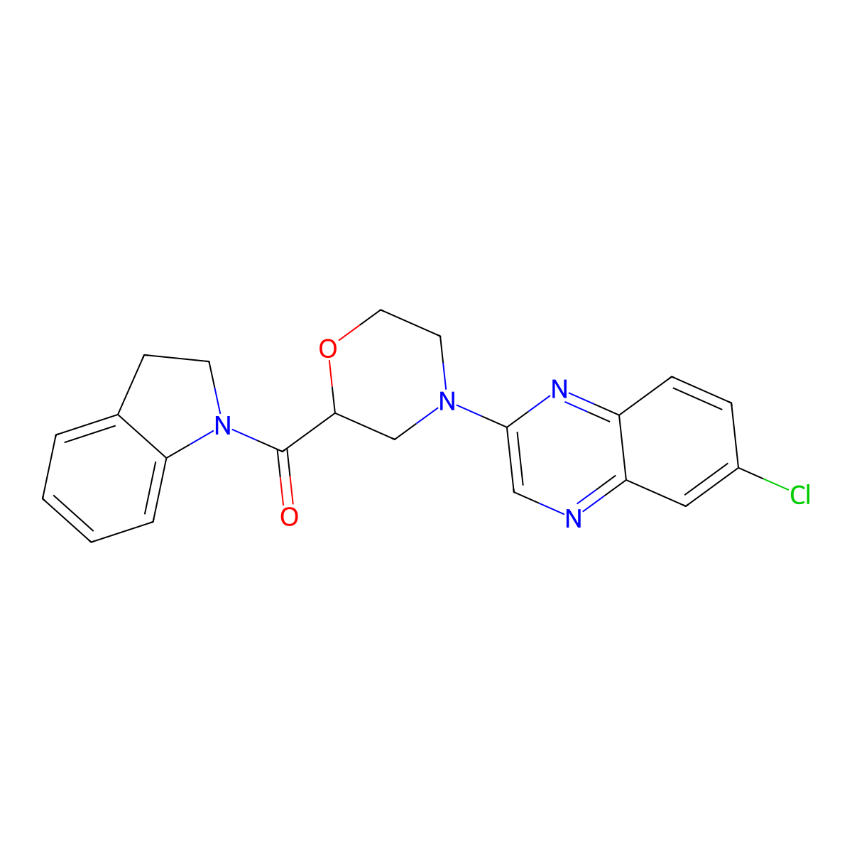 6-chloro-2-[2-(2,3-dihydro-1H-indole-1-carbonyl)morpholin-4-yl]quinoxaline molecular structure, CAS 3054429-07-8