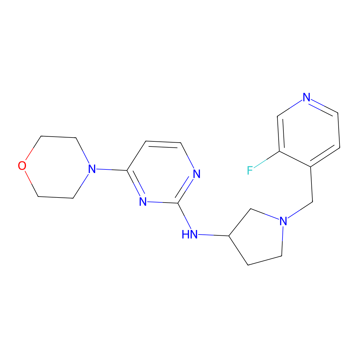 N-{1-[(3-fluoropyridin-4-yl)methyl]pyrrolidin-3-yl}-4-(morpholin-4-yl)pyrimidin-2-amine molecular structure, CAS 3054429-09-0