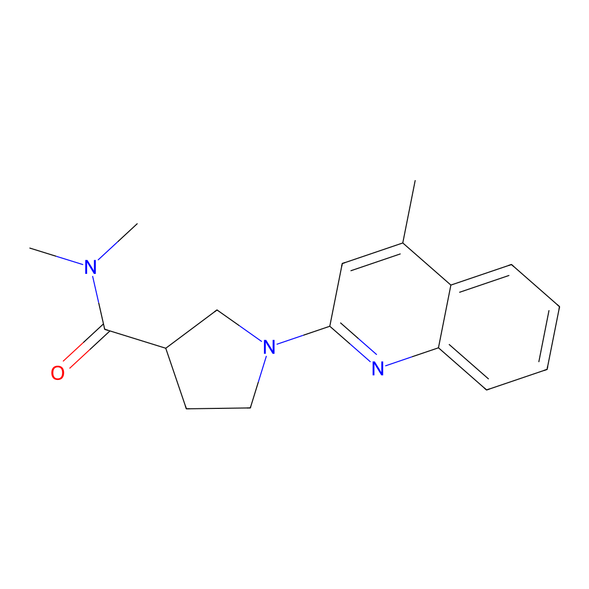 N,N-dimethyl-1-(4-methylquinolin-2-yl)pyrrolidine-3-carboxamide molecular structure, CAS 3054429-12-5
