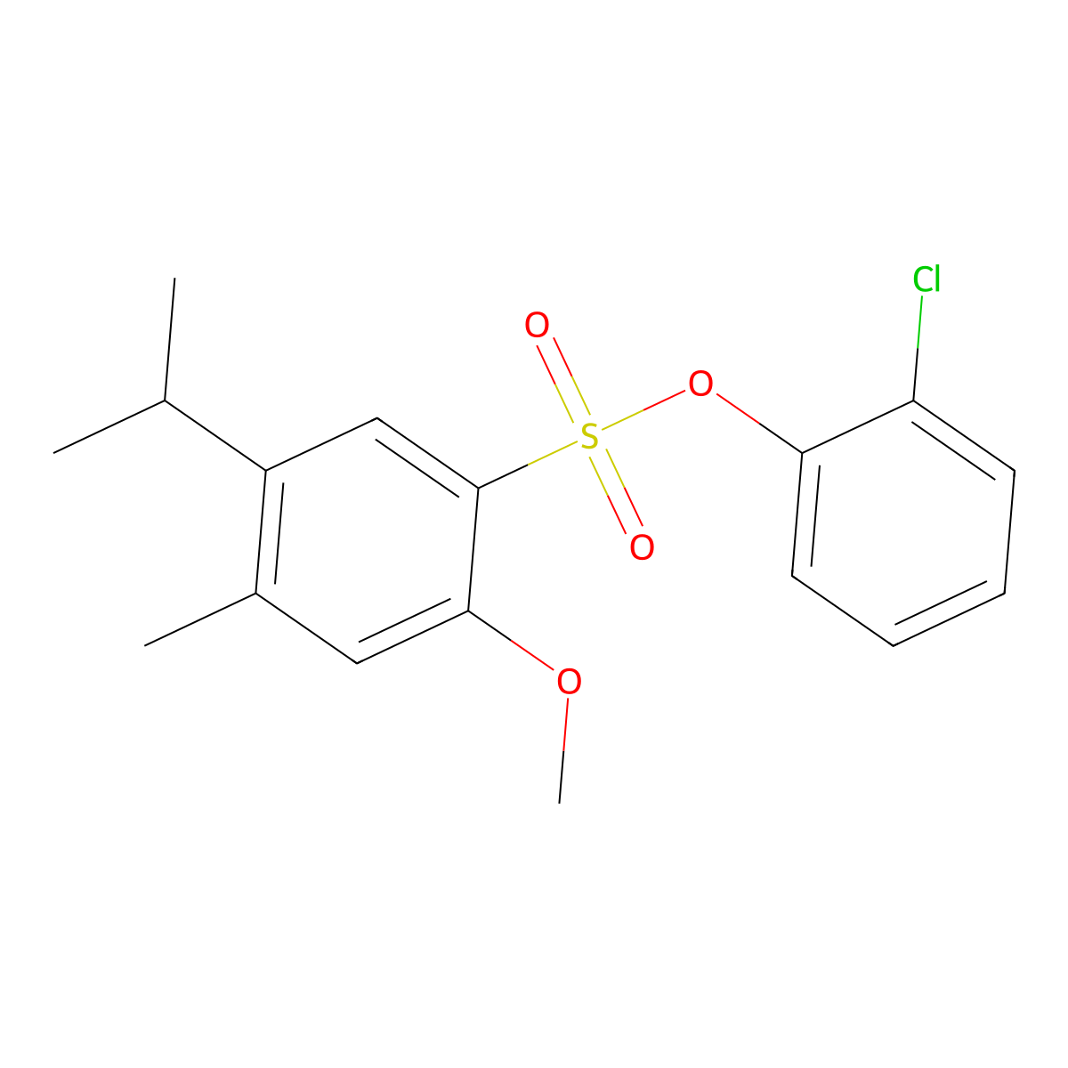 2-Chlorophenyl 2-methoxy-4-methyl-5-(propan-2-yl)benzene-1-sulfonate molecular structure, CAS 3054429-14-7
