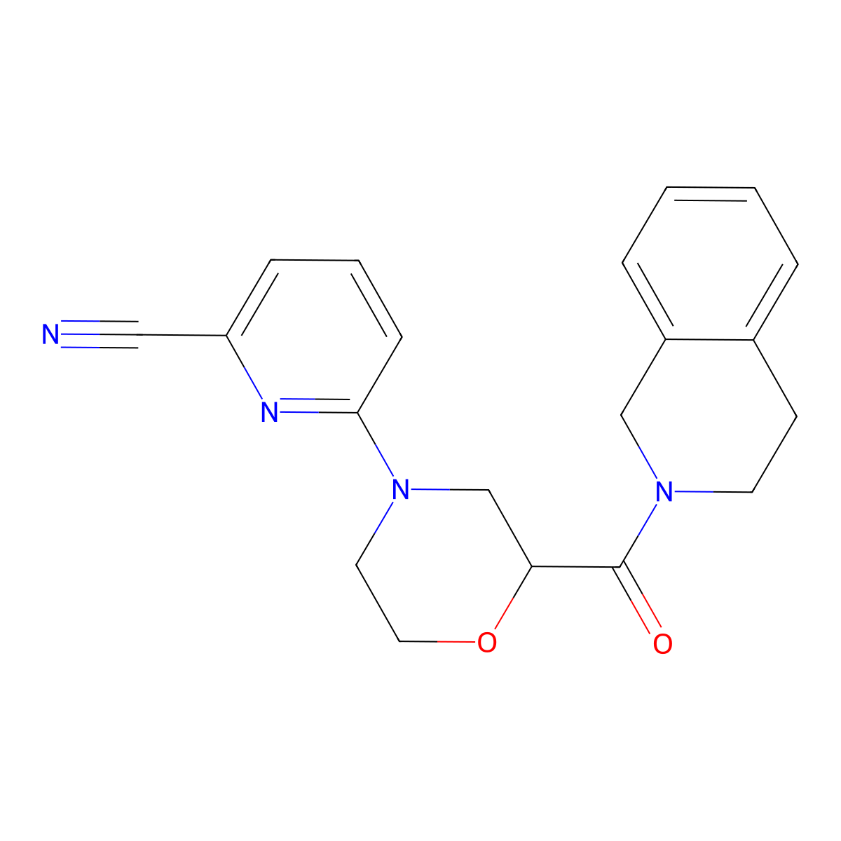 6-[2-(1,2,3,4-Tetrahydroisoquinoline-2-carbonyl)morpholin-4-yl]pyridine-2-carbonitrile molecular structure, CAS 3054429-16-9