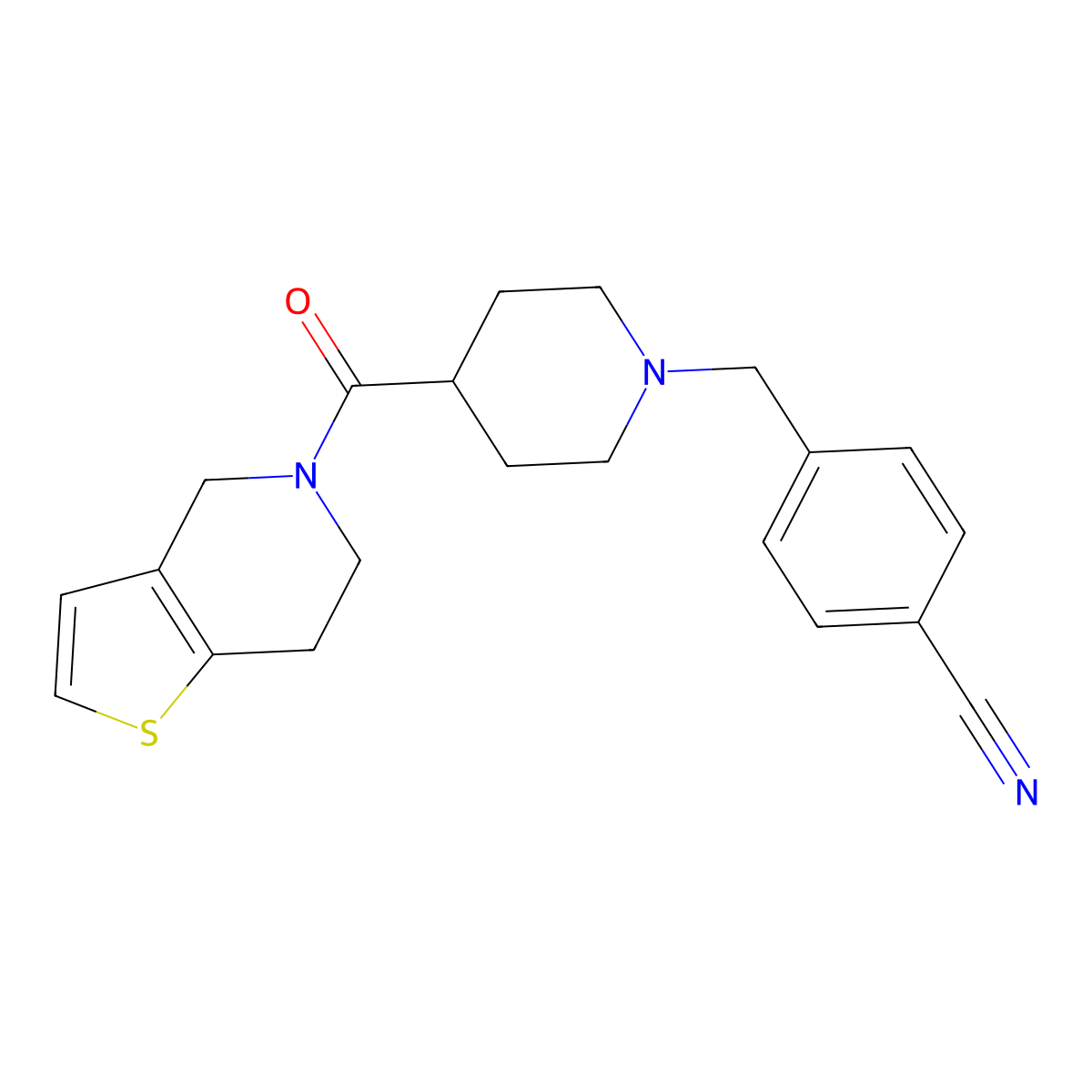 4-[(4-{4H,5H,6H,7H-thieno[3,2-c]pyridine-5-carbonyl}piperidin-1-yl)methyl]benzonitrile molecular structure, CAS 3054429-17-0