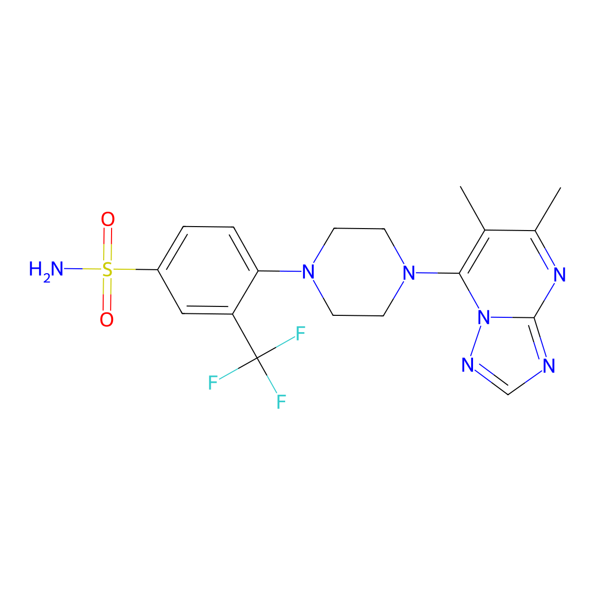 4-(4-{5,6-Dimethyl-[1,2,4]triazolo[1,5-a]pyrimidin-7-yl}piperazin-1-yl)-3-(trifluoromethyl)benzene-1-sulfonamide molecular structure, CAS 3054429-18-1