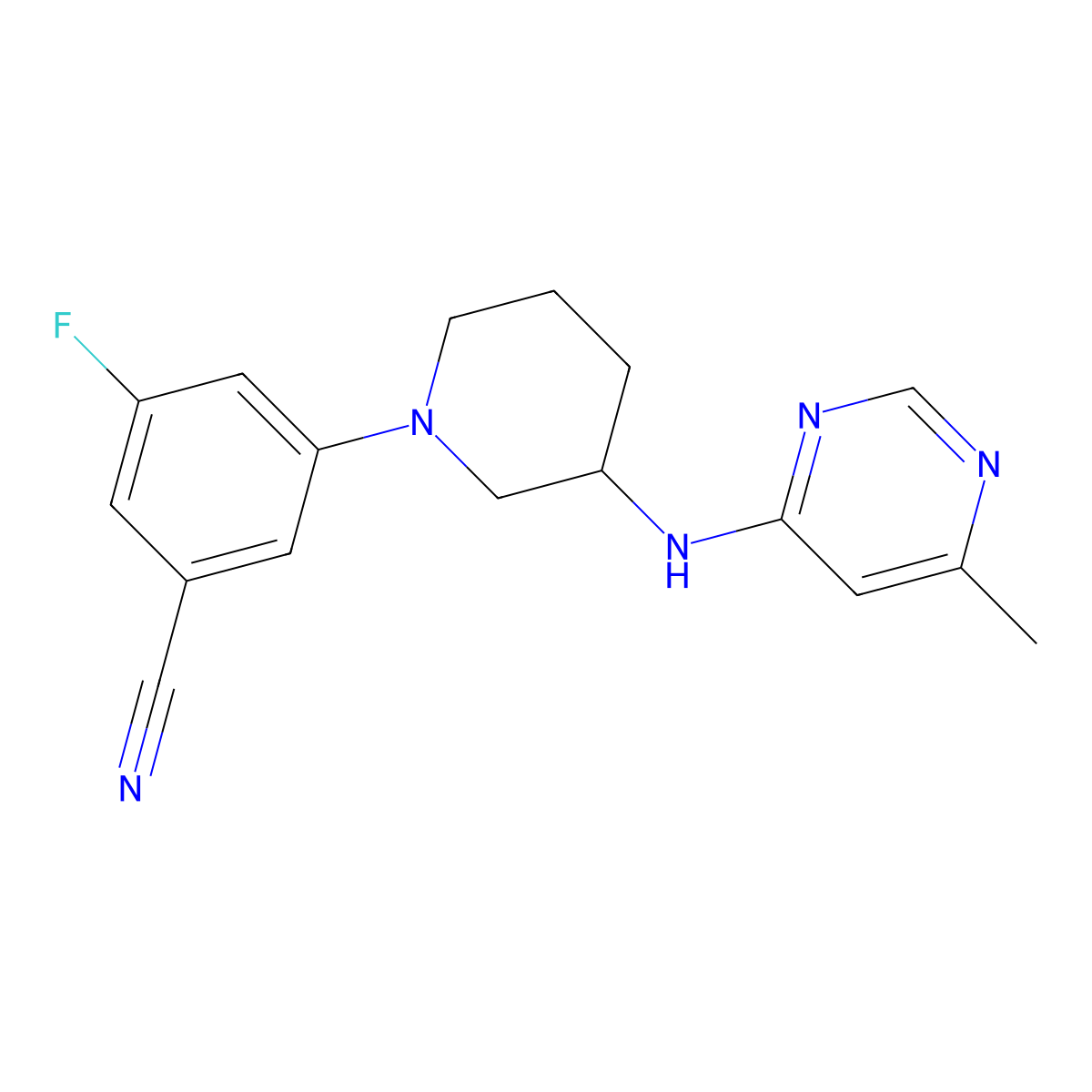 3-Fluoro-5-{3-[(6-methylpyrimidin-4-yl)amino]piperidin-1-yl}benzonitrile molecular structure, CAS 3054429-22-7