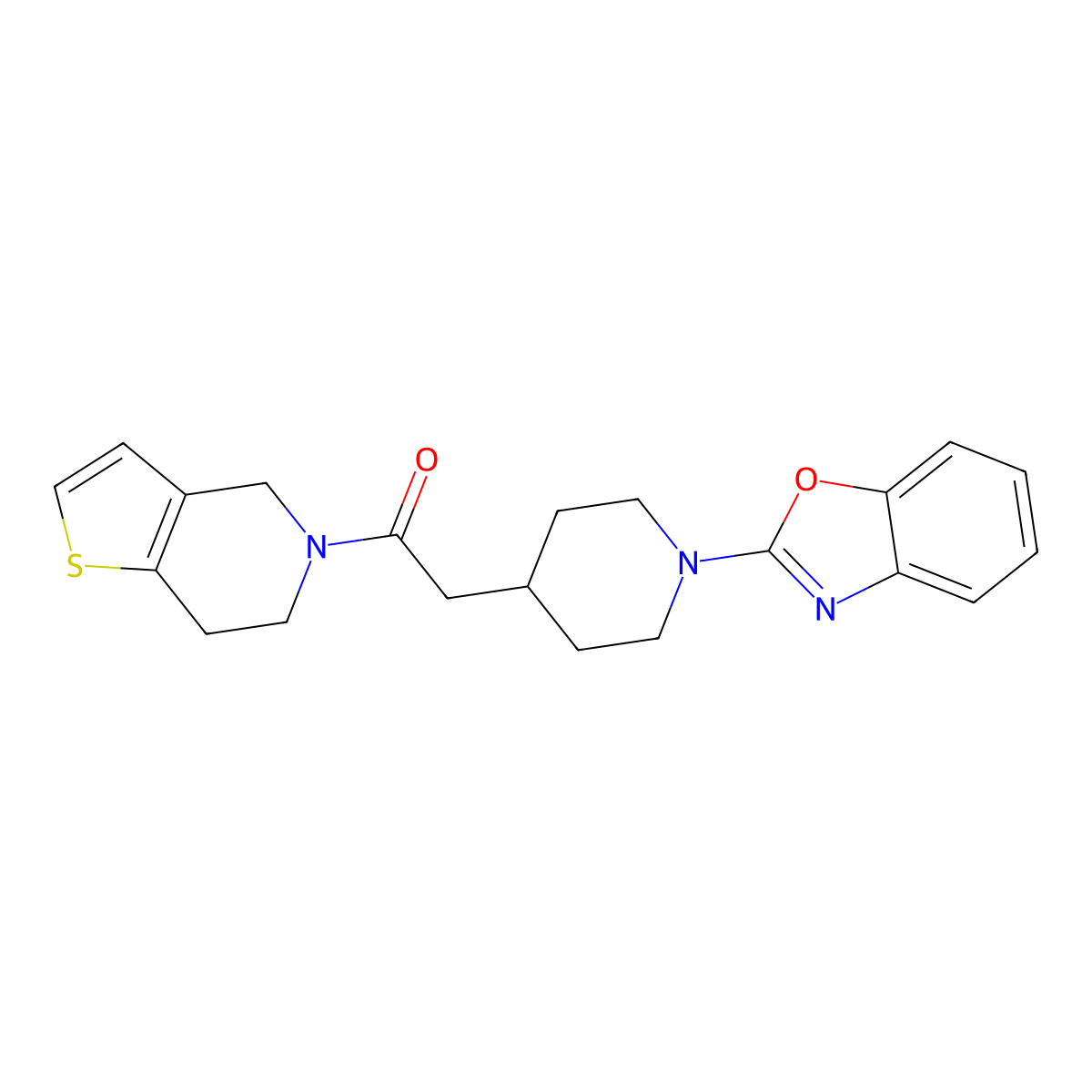 2-[1-(1,3-benzoxazol-2-yl)piperidin-4-yl]-1-{4H,5H,6H,7H-thieno[3,2-c]pyridin-5-yl}ethan-1-one molecular structure, CAS 3054436-26-6