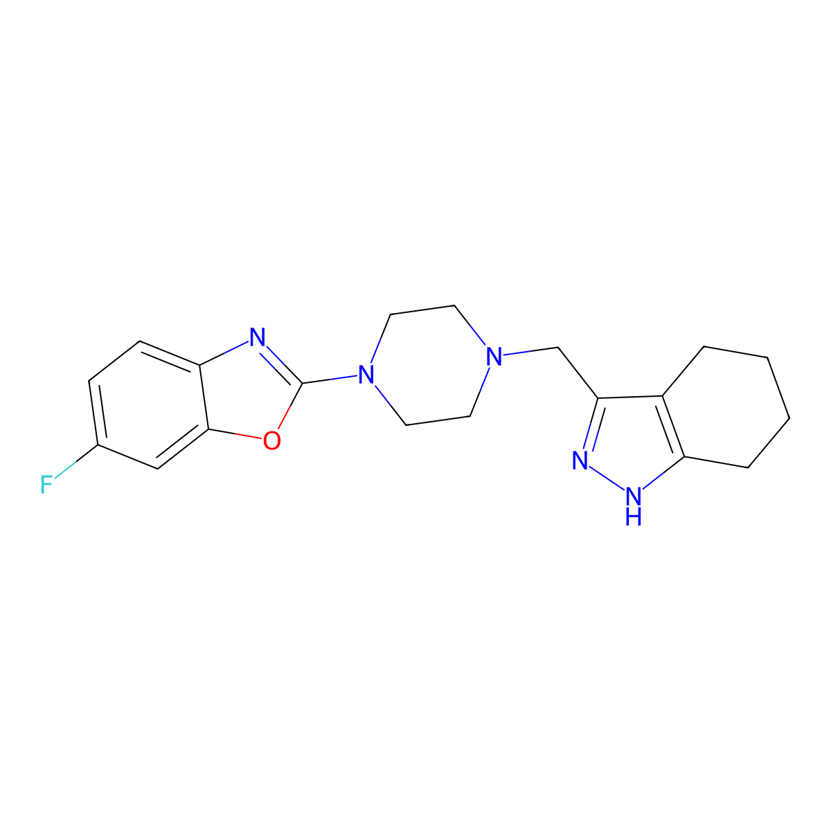 6-fluoro-2-{4-[(4,5,6,7-tetrahydro-1H-indazol-3-yl)methyl]piperazin-1-yl}-1,3-benzoxazole molecular structure, CAS 3054436-27-7
