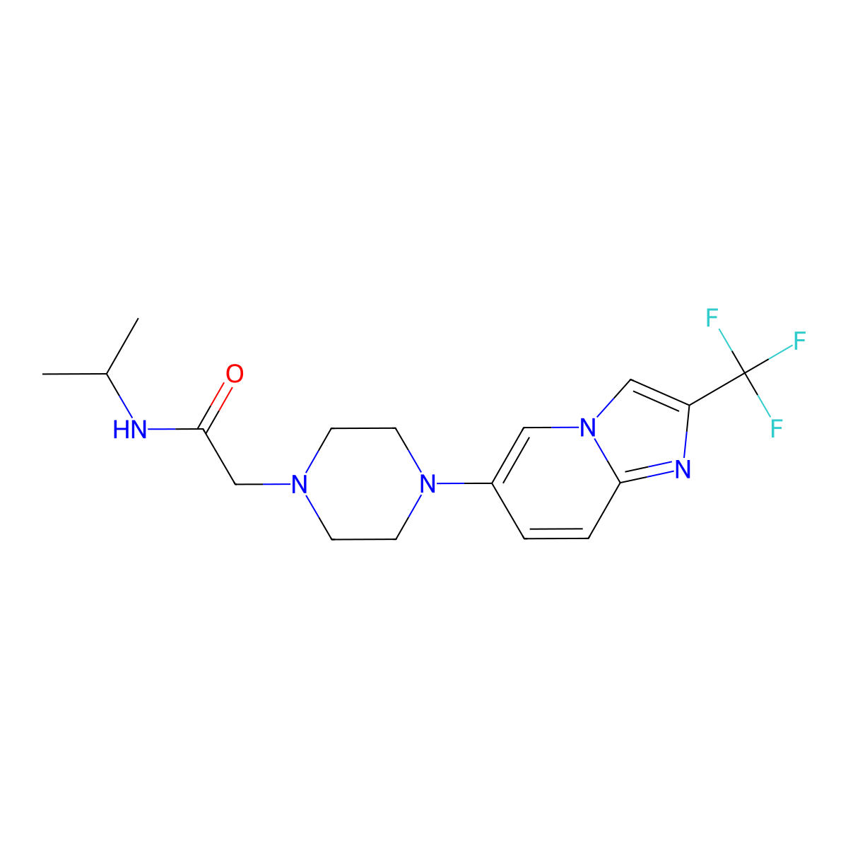 N-(propan-2-yl)-2-{4-[2-(trifluoromethyl)imidazo[1,2-a]pyridin-6-yl]piperazin-1-yl}acetamide molecular structure, CAS 3054436-33-5
