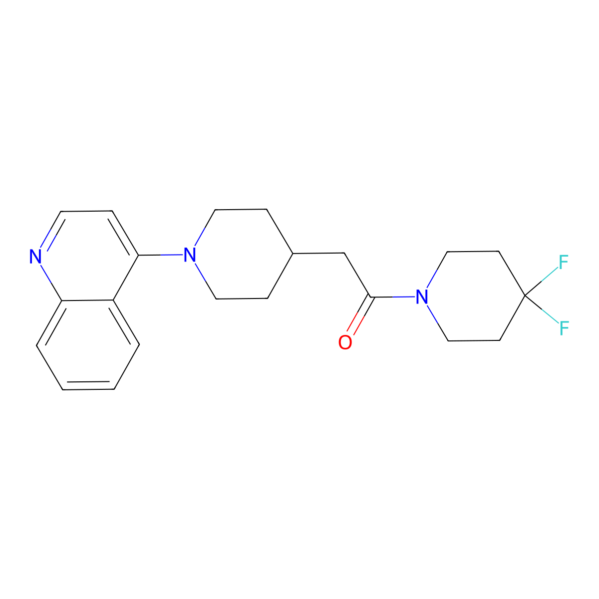 1-(4,4-Difluoropiperidin-1-yl)-2-[1-(quinolin-4-yl)piperidin-4-yl]ethan-1-one molecular structure, CAS 3054436-35-7