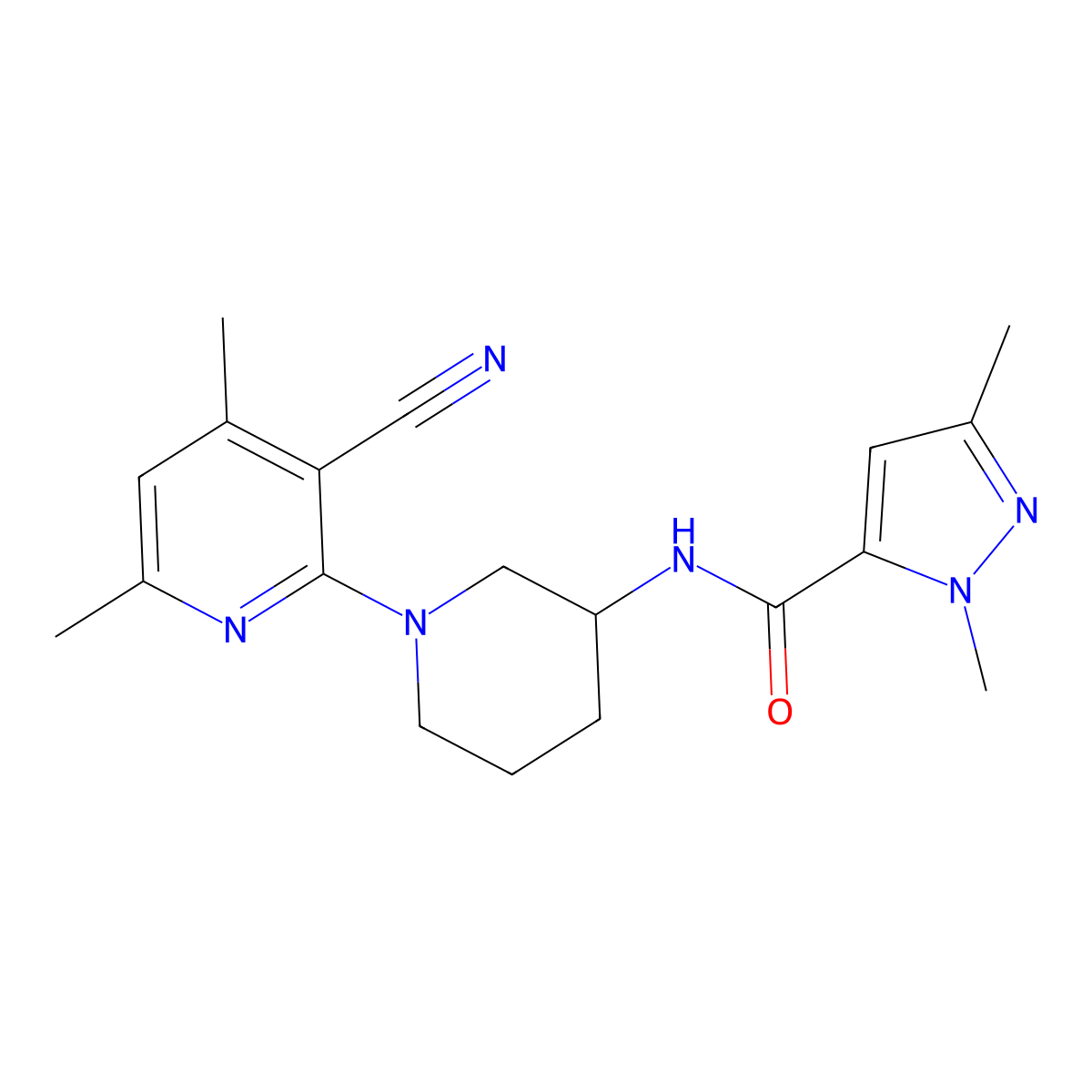 N-[1-(3-cyano-4,6-dimethylpyridin-2-yl)piperidin-3-yl]-1,3-dimethyl-1H-pyrazole-5-carboxamide molecular structure, CAS 3054436-36-8
