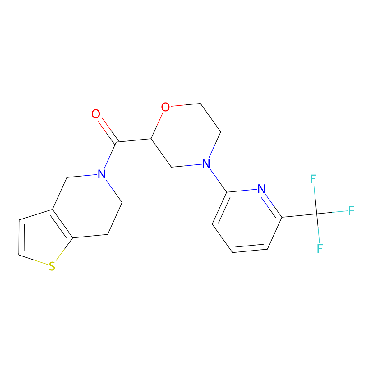 2-{4H,5H,6H,7H-thieno[3,2-c]pyridine-5-carbonyl}-4-[6-(trifluoromethyl)pyridin-2-yl]morpholine molecular structure, CAS 3054436-37-9