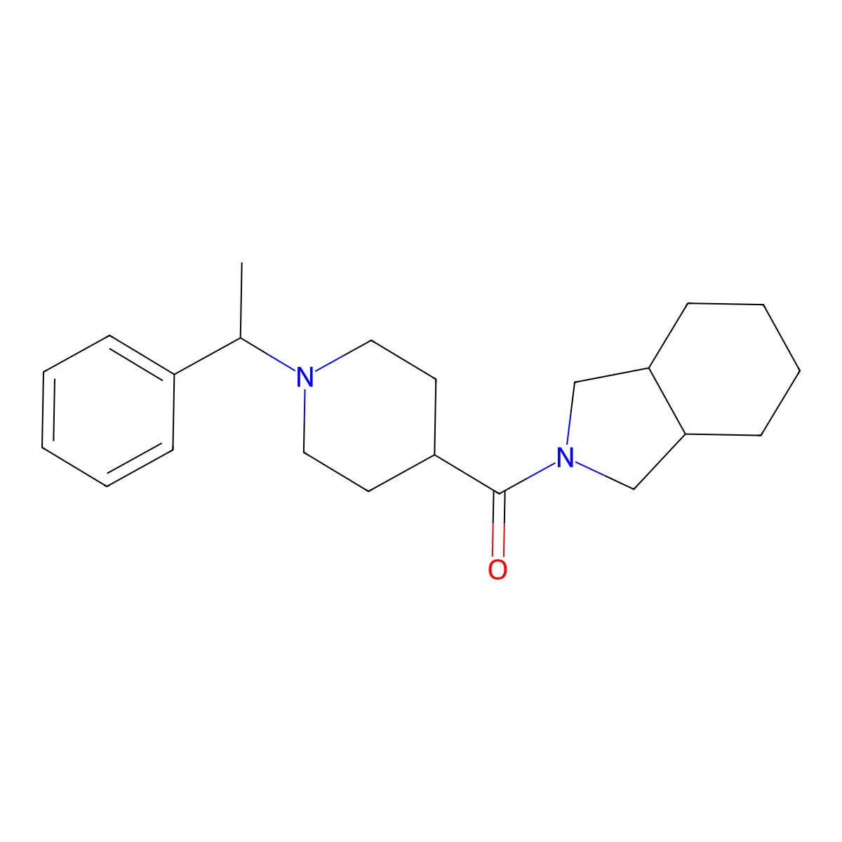 2-[1-(1-phenylethyl)piperidine-4-carbonyl]-octahydro-1H-isoindole molecular structure, CAS 3054436-50-6