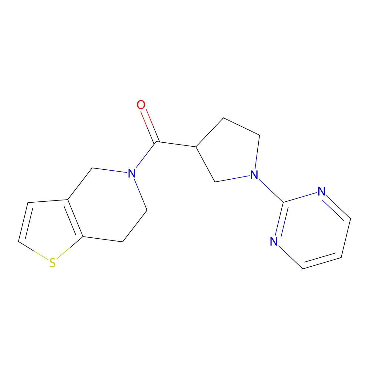 2-(3-{4H,5H,6H,7H-thieno[3,2-c]pyridine-5-carbonyl}pyrrolidin-1-yl)pyrimidine molecular structure, CAS 3054436-57-3