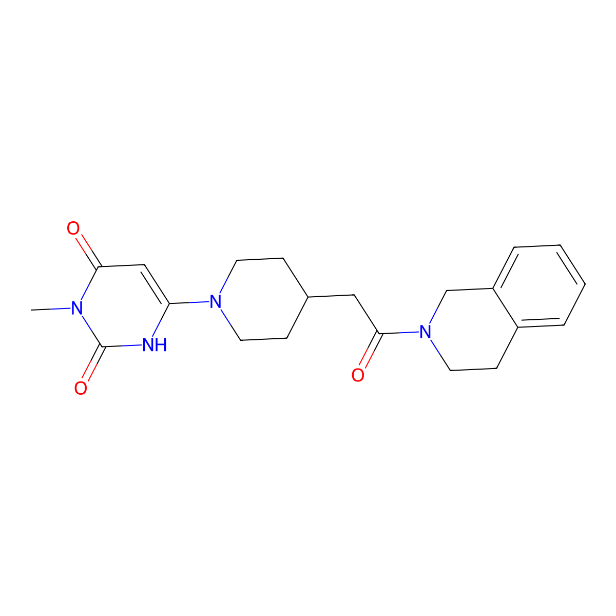 3-Methyl-6-{4-[2-oxo-2-(1,2,3,4-tetrahydroisoquinolin-2-yl)ethyl]piperidin-1-yl}-1,2,3,4-tetrahydropyrimidine-2,4-dione molecular structure, CAS 3054436-58-4