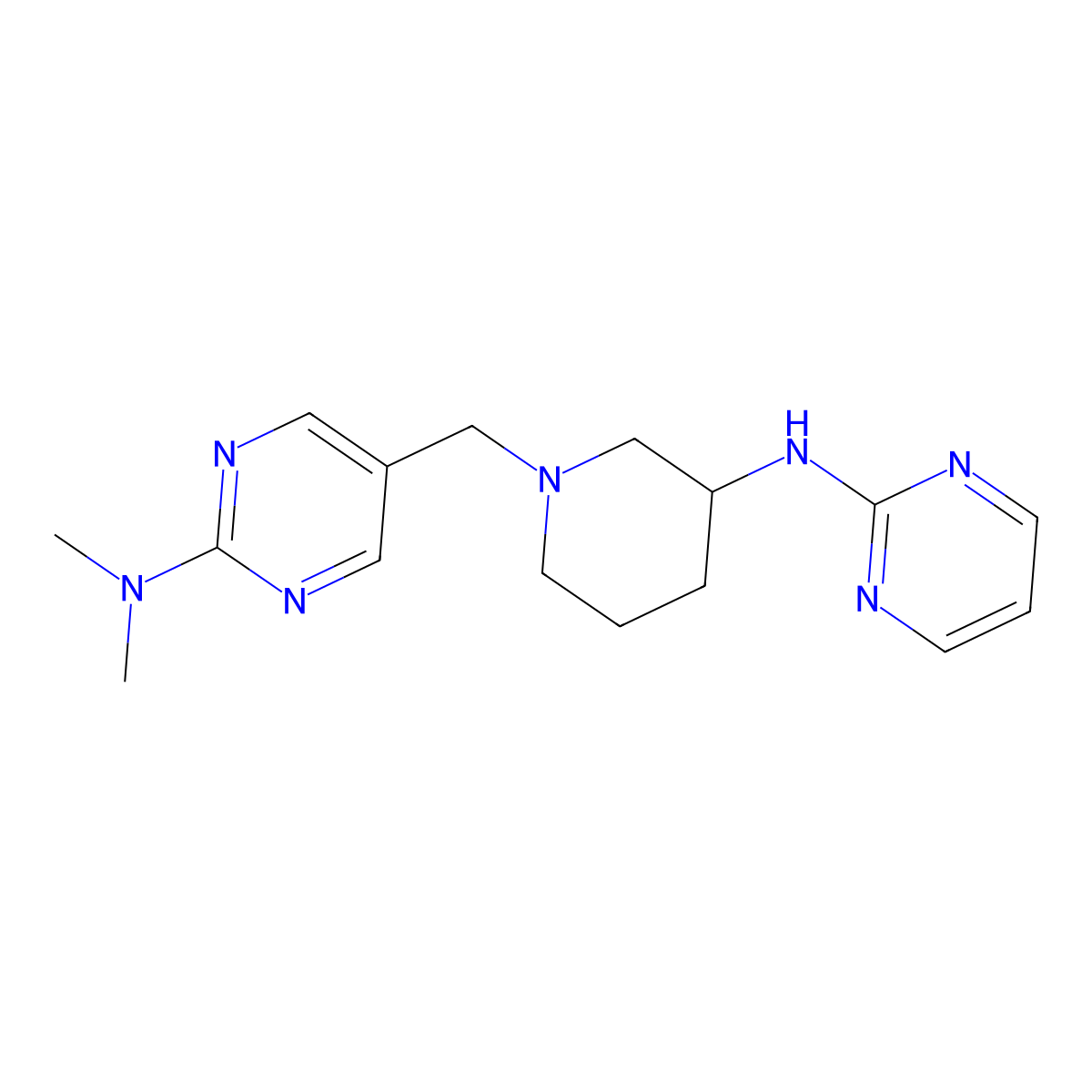 N,N-dimethyl-5-({3-[(pyrimidin-2-yl)amino]piperidin-1-yl}methyl)pyrimidin-2-amine molecular structure, CAS 3054436-63-1