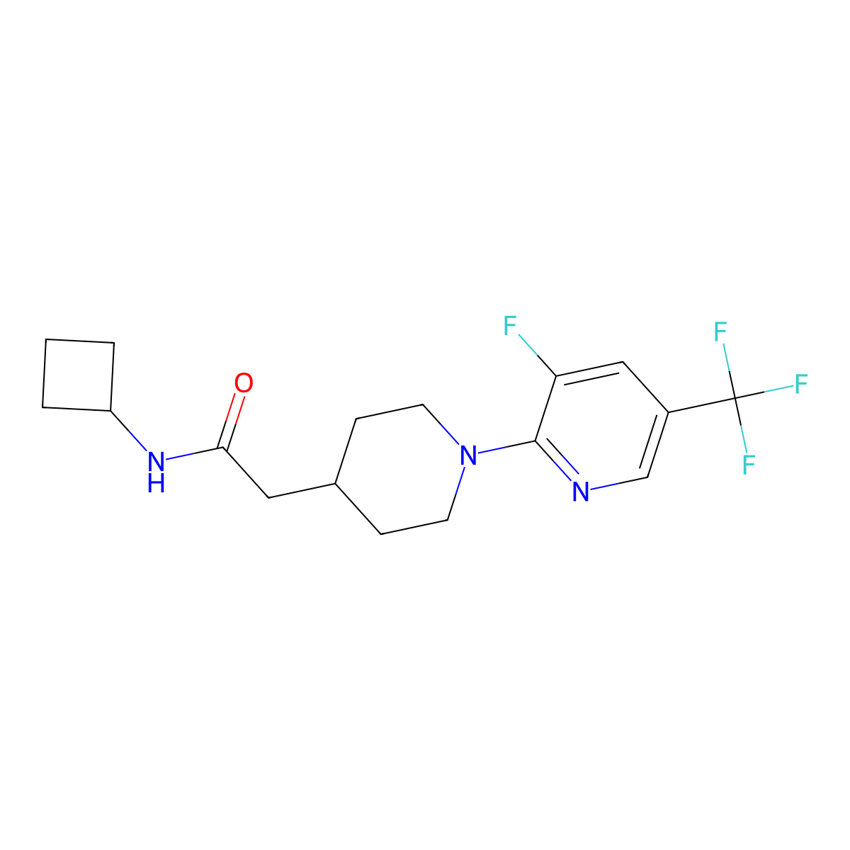 N-cyclobutyl-2-{1-[3-fluoro-5-(trifluoromethyl)pyridin-2-yl]piperidin-4-yl}acetamide molecular structure, CAS 3054436-65-3