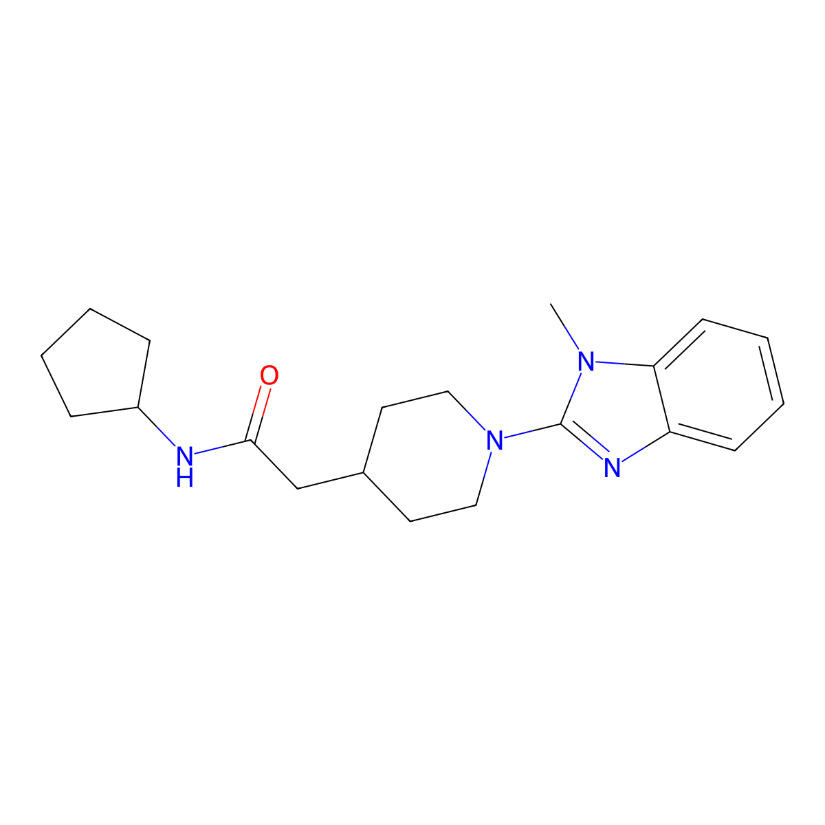 N-cyclopentyl-2-[1-(1-methyl-1H-1,3-benzodiazol-2-yl)piperidin-4-yl]acetamide molecular structure, CAS 3054436-66-4