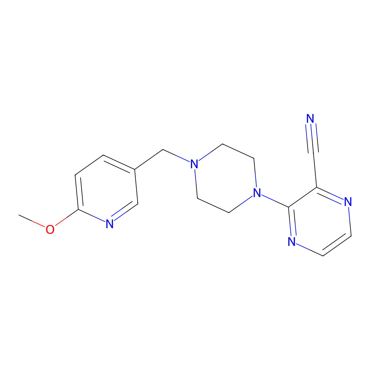 3-{4-[(6-Methoxypyridin-3-yl)methyl]piperazin-1-yl}pyrazine-2-carbonitrile molecular structure, CAS 3054436-69-7